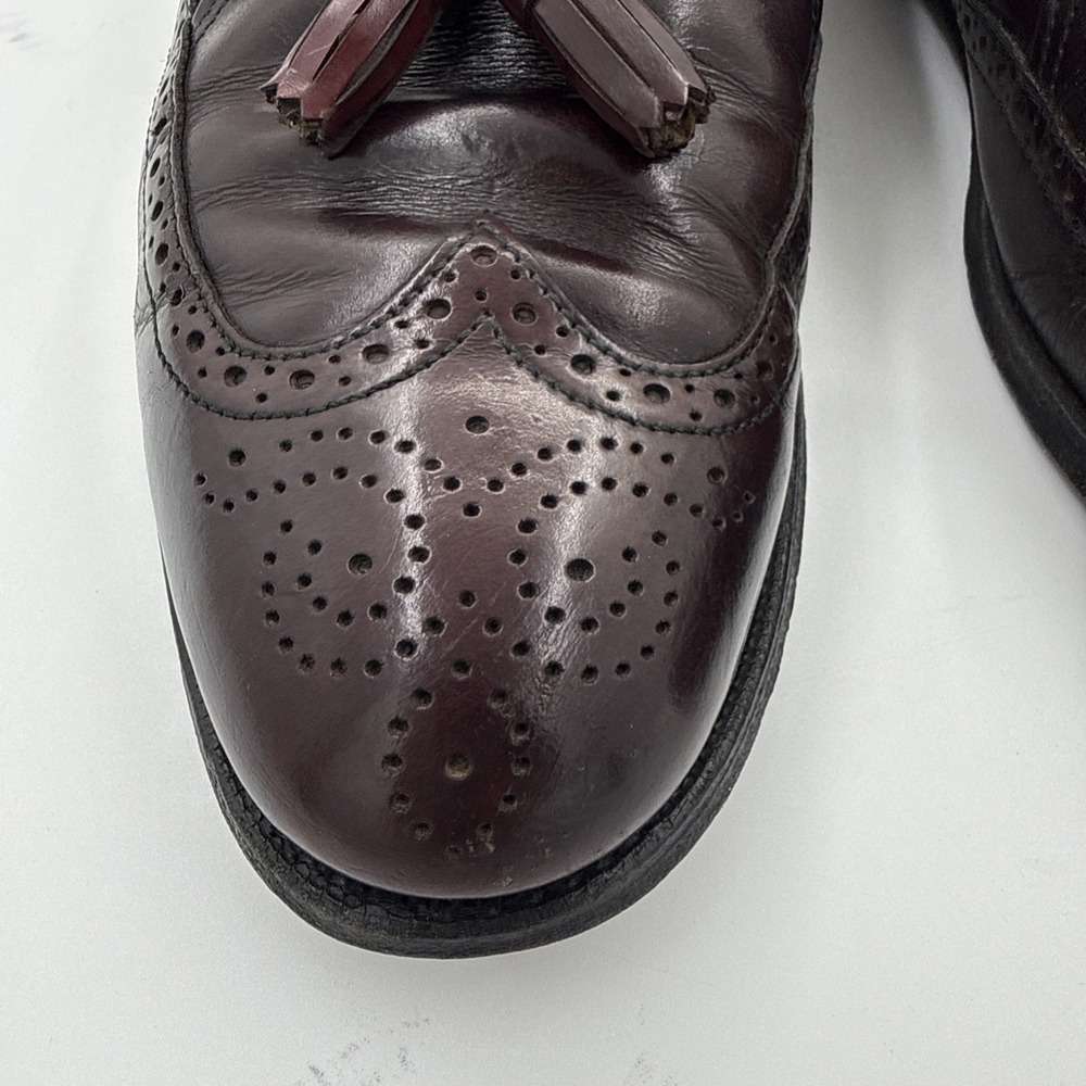 Dexter Mens 10.5 Burgundy Leather‎ Tassel Loafer Shoes Wingtip Brogue Design - Picture 2 of 13